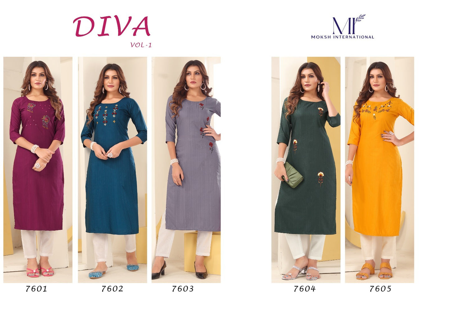 Diva Vol 1 Moksh International Silk Long Straight Kurti