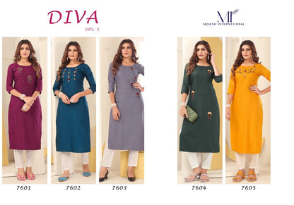 Diva Vol 1 Moksh International Silk Long Straight Kurti