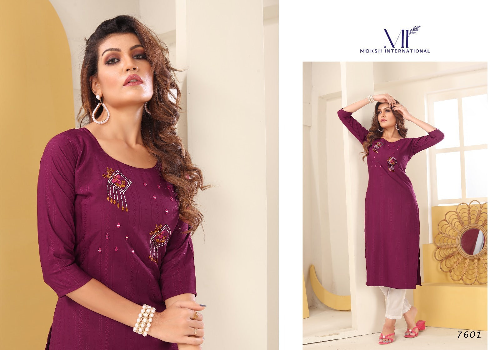 Diva Vol 1 Moksh International Silk Long Straight Kurti