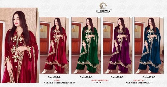 Dn 139 Charizma Designer Velvet Pakistani Salwar Suits