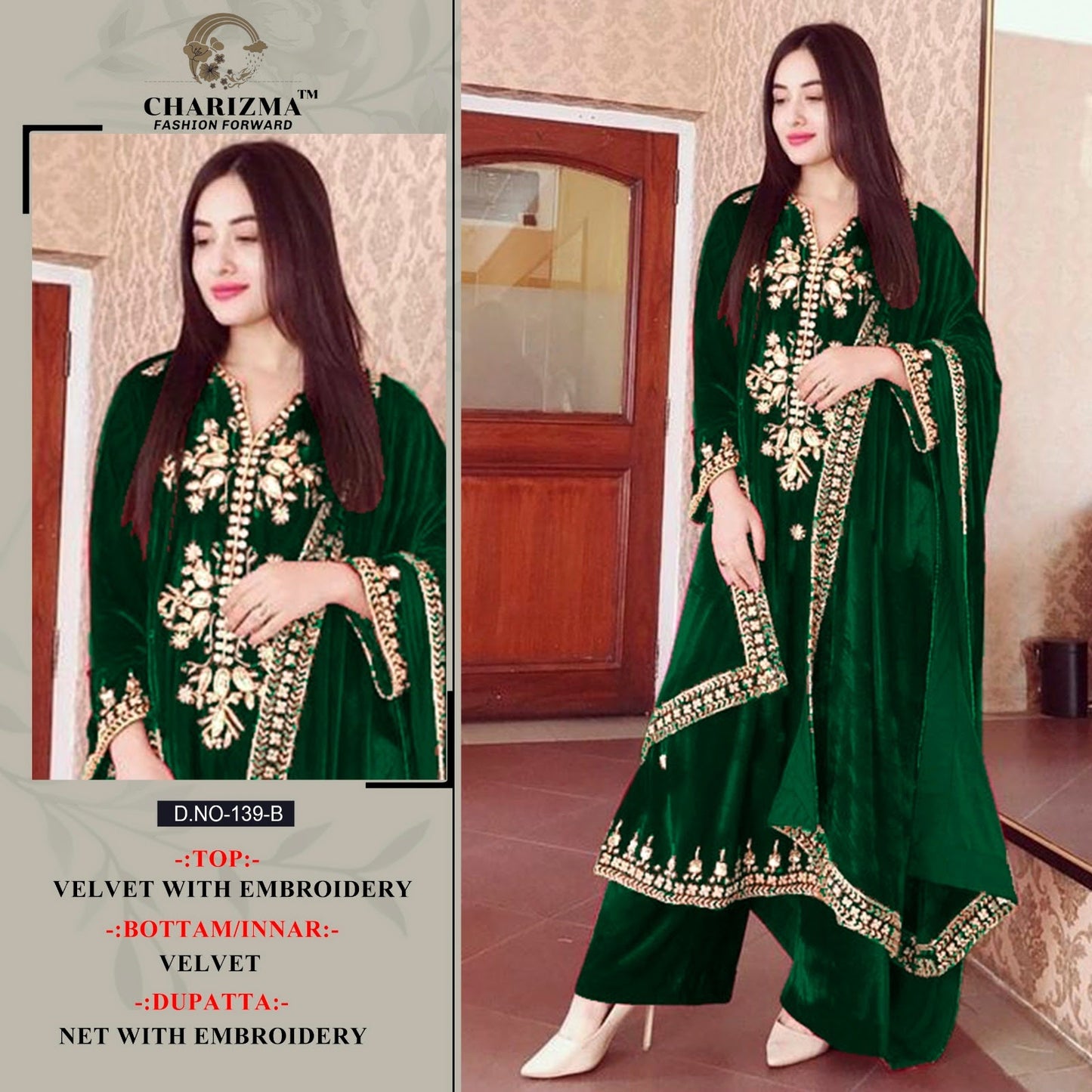 Dn 139 Charizma Designer Velvet Pakistani Salwar Suits