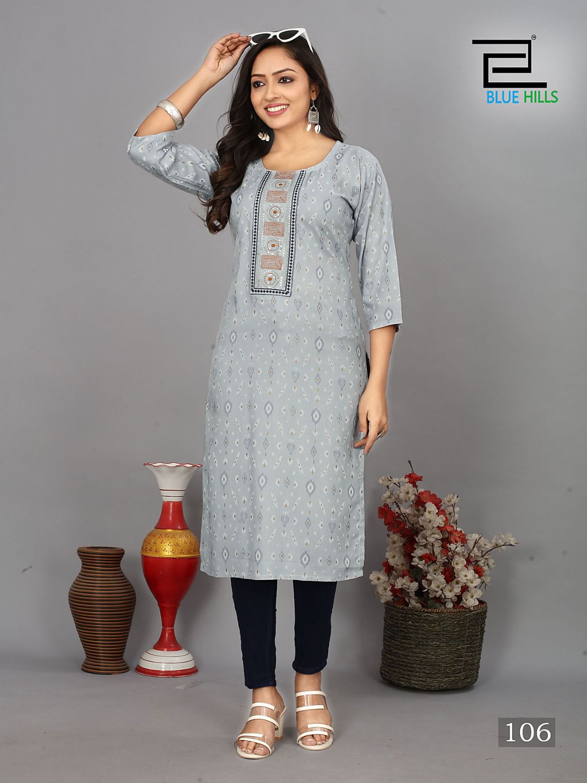 Dreams Blue Hills Rayon Long Straight Kurti