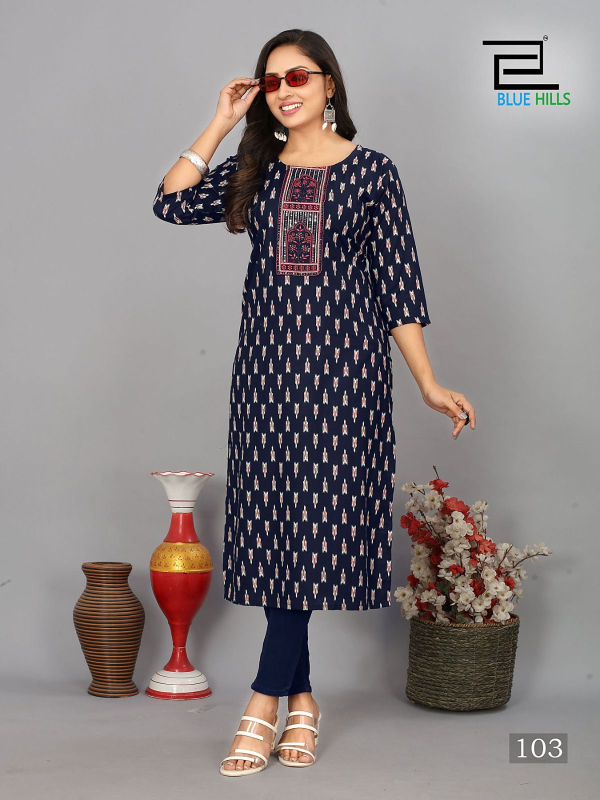 Dreams Blue Hills Rayon Long Straight Kurti