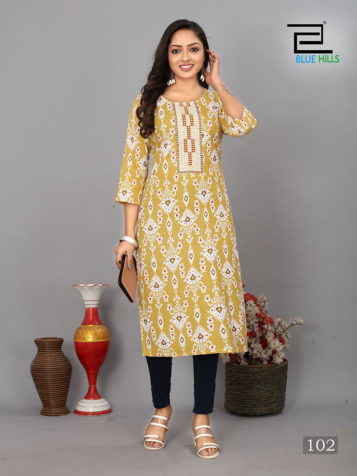 Dreams Blue Hills Rayon Long Straight Kurti