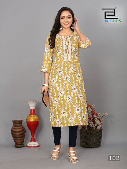 Dreams Blue Hills Rayon Long Straight Kurti