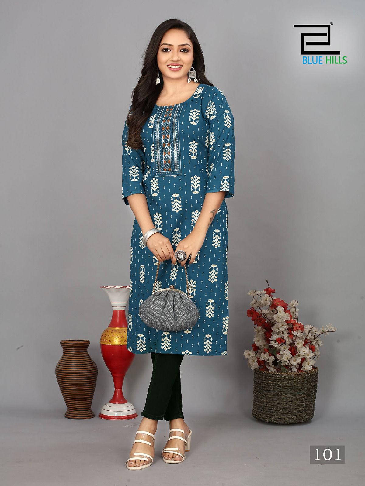 Dreams Blue Hills Rayon Long Straight Kurti