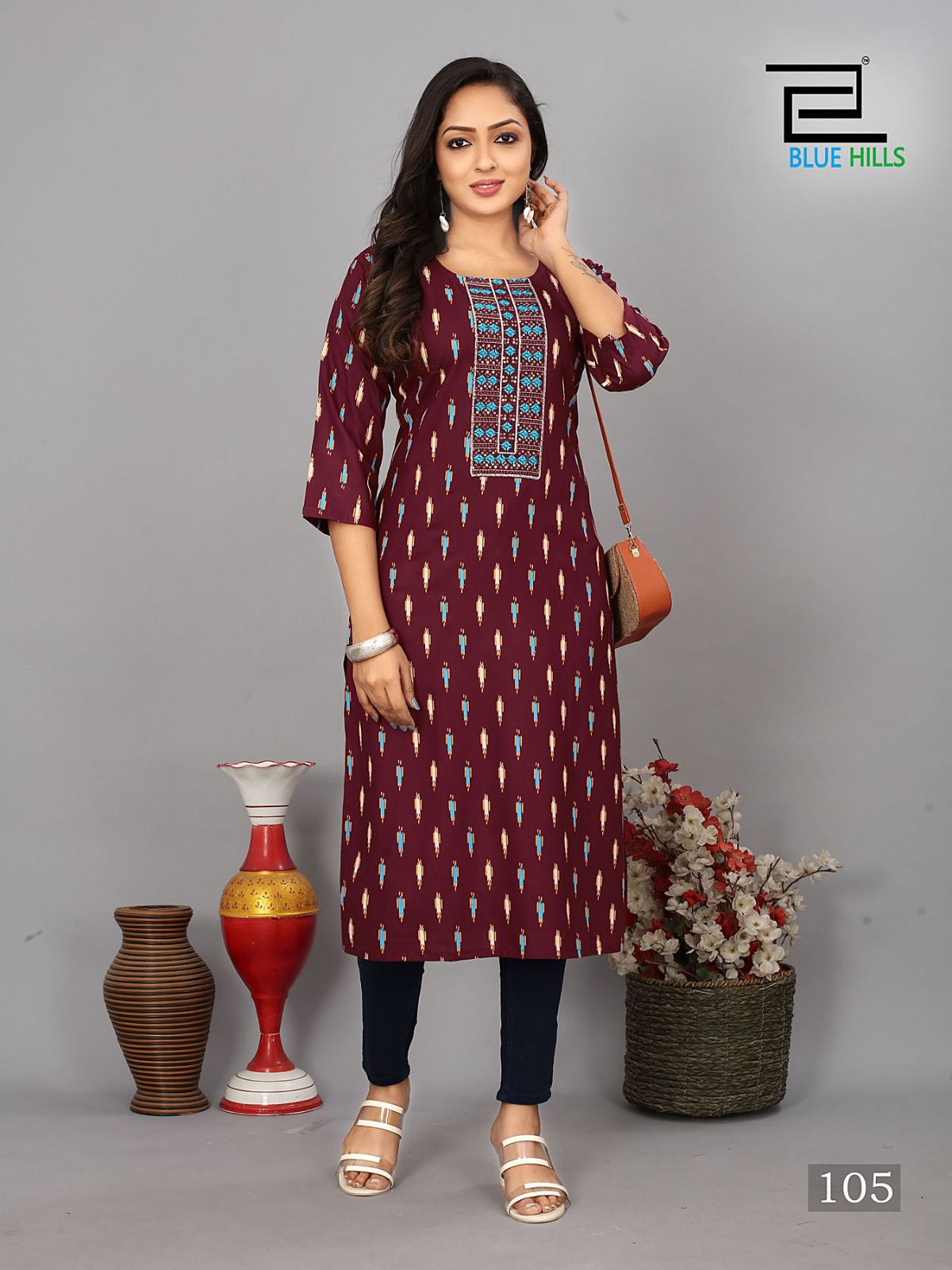 Dreams Blue Hills Rayon Long Straight Kurti