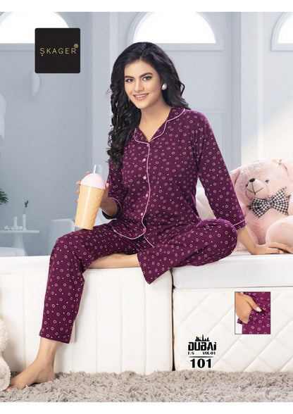 Dubai Vol-1 Skager Hosiery Cotton Collar Night Suits