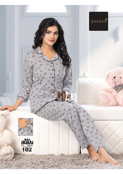 Dubai Vol-1 Skager Hosiery Cotton Collar Night Suits