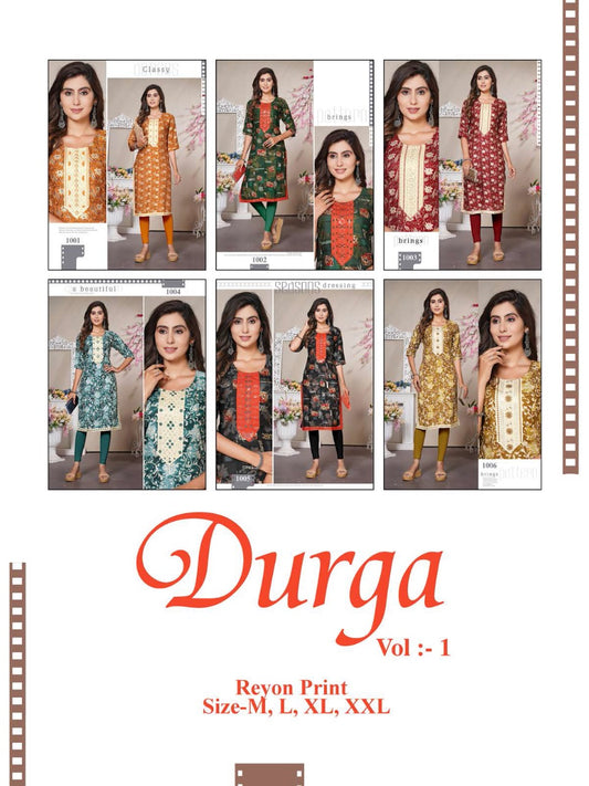 Durga Vol 1 Kavinay Rayon Knee Length Kurtis