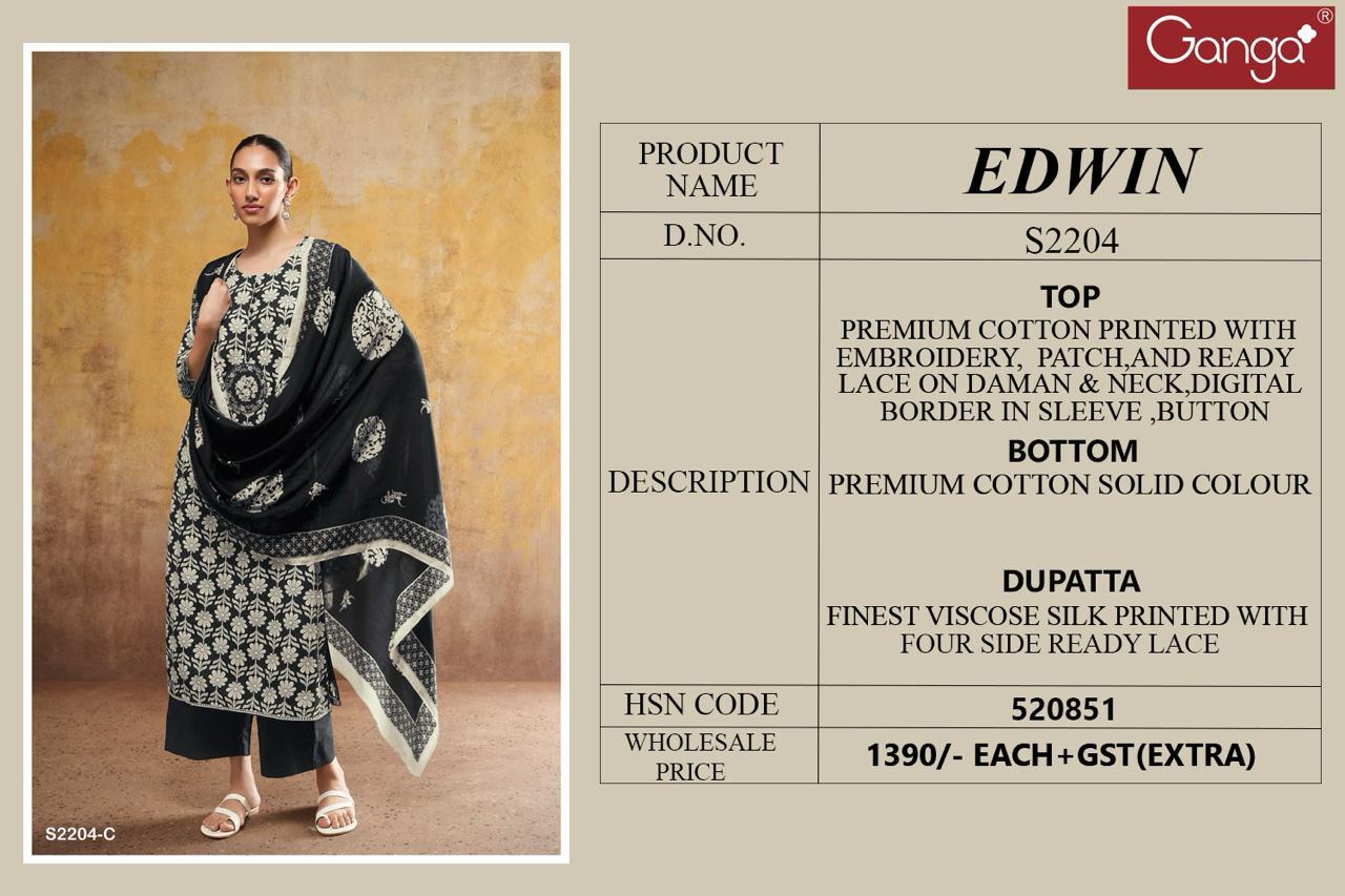 Edwin-2204 Ganga Premium Cotton Plazzo Style Suits