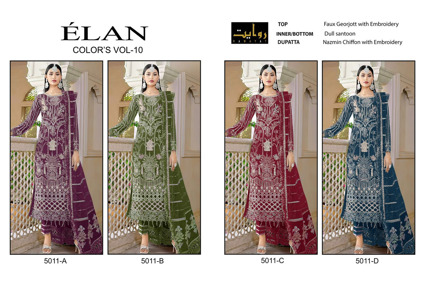 Elan Colors Vol 10 Rawayat Georgette Pakistani Salwar Suits