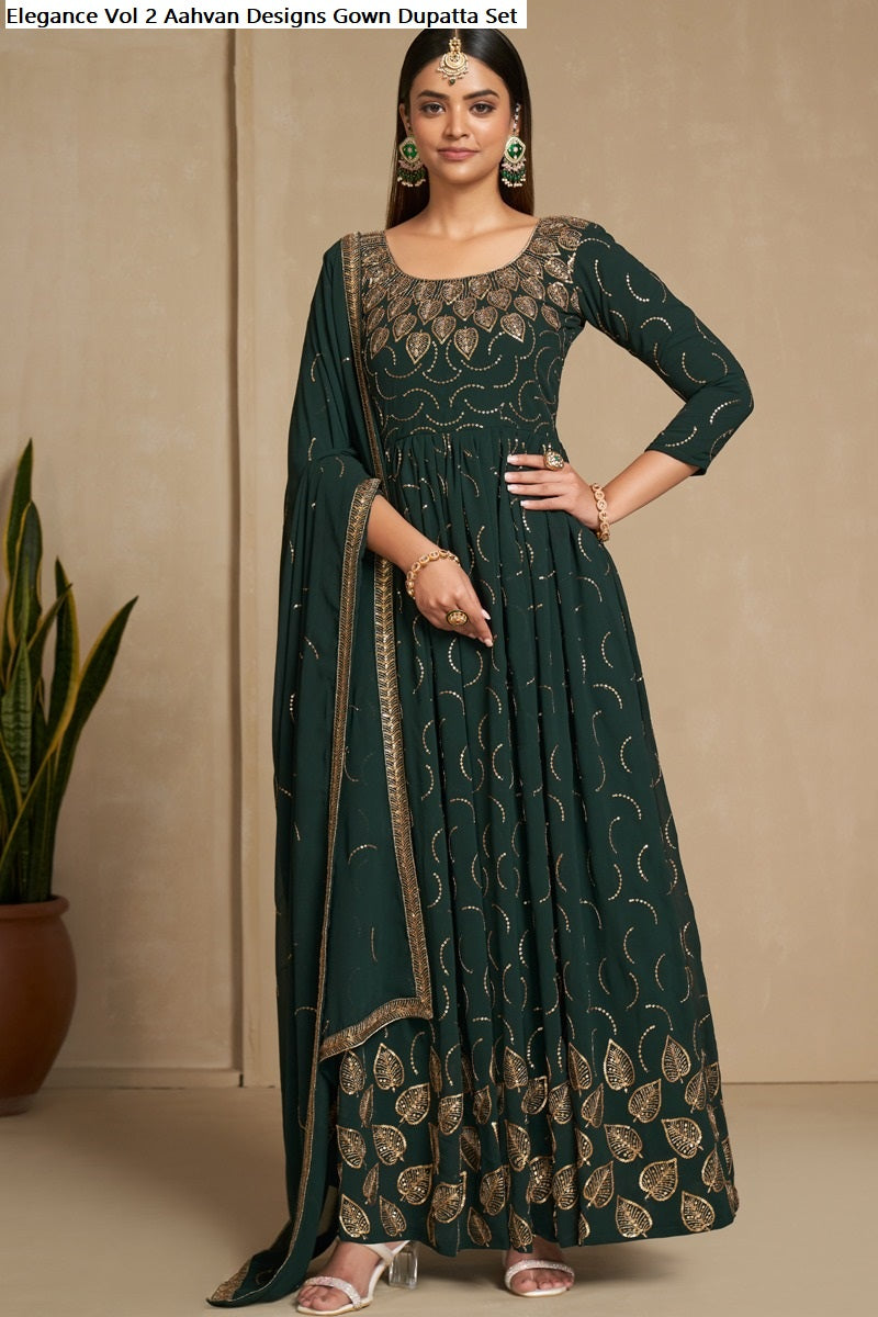 Elegance Vol 2 Aahvan Designs Faux Georgette Gown Dupatta Set