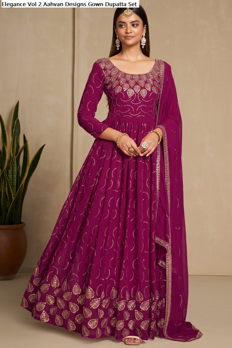 Elegance Vol 2 Aahvan Designs Faux Georgette Gown Dupatta Set