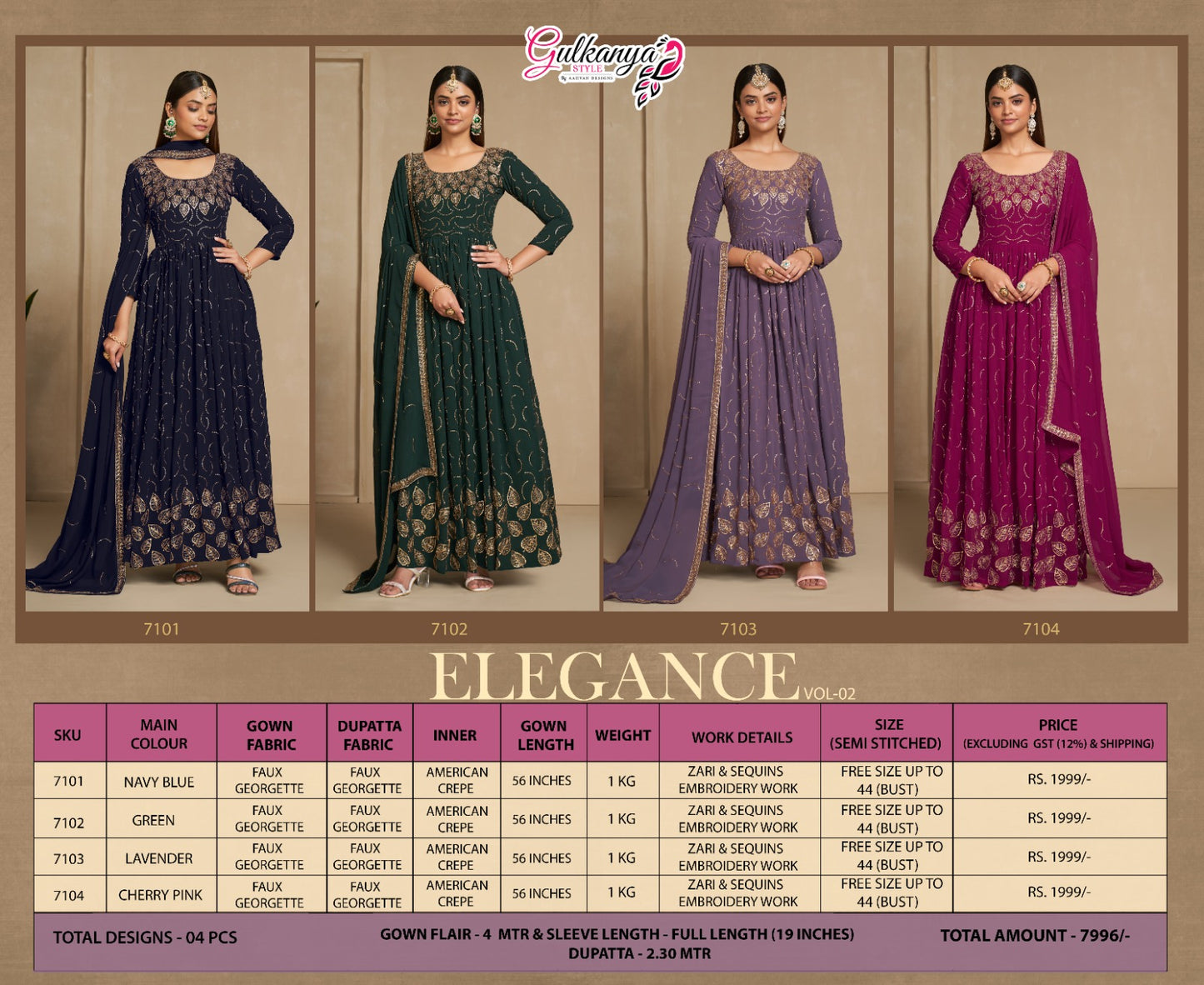 Elegance Vol 2 Aahvan Designs Faux Georgette Gown Dupatta Set