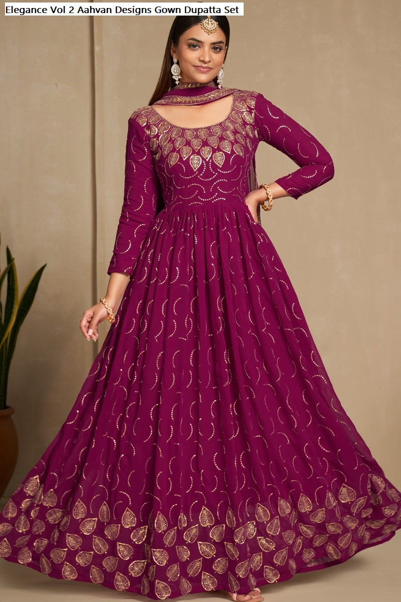 Elegance Vol 2 Aahvan Designs Faux Georgette Gown Dupatta Set