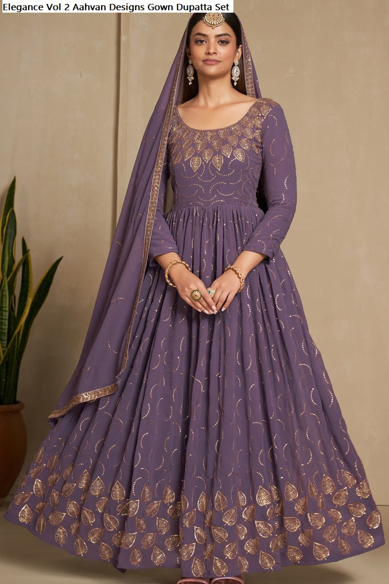 Elegance Vol 2 Aahvan Designs Faux Georgette Gown Dupatta Set