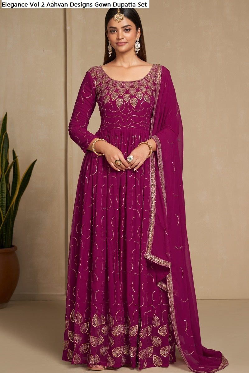 Elegance Vol 2 Aahvan Designs Faux Georgette Gown Dupatta Set