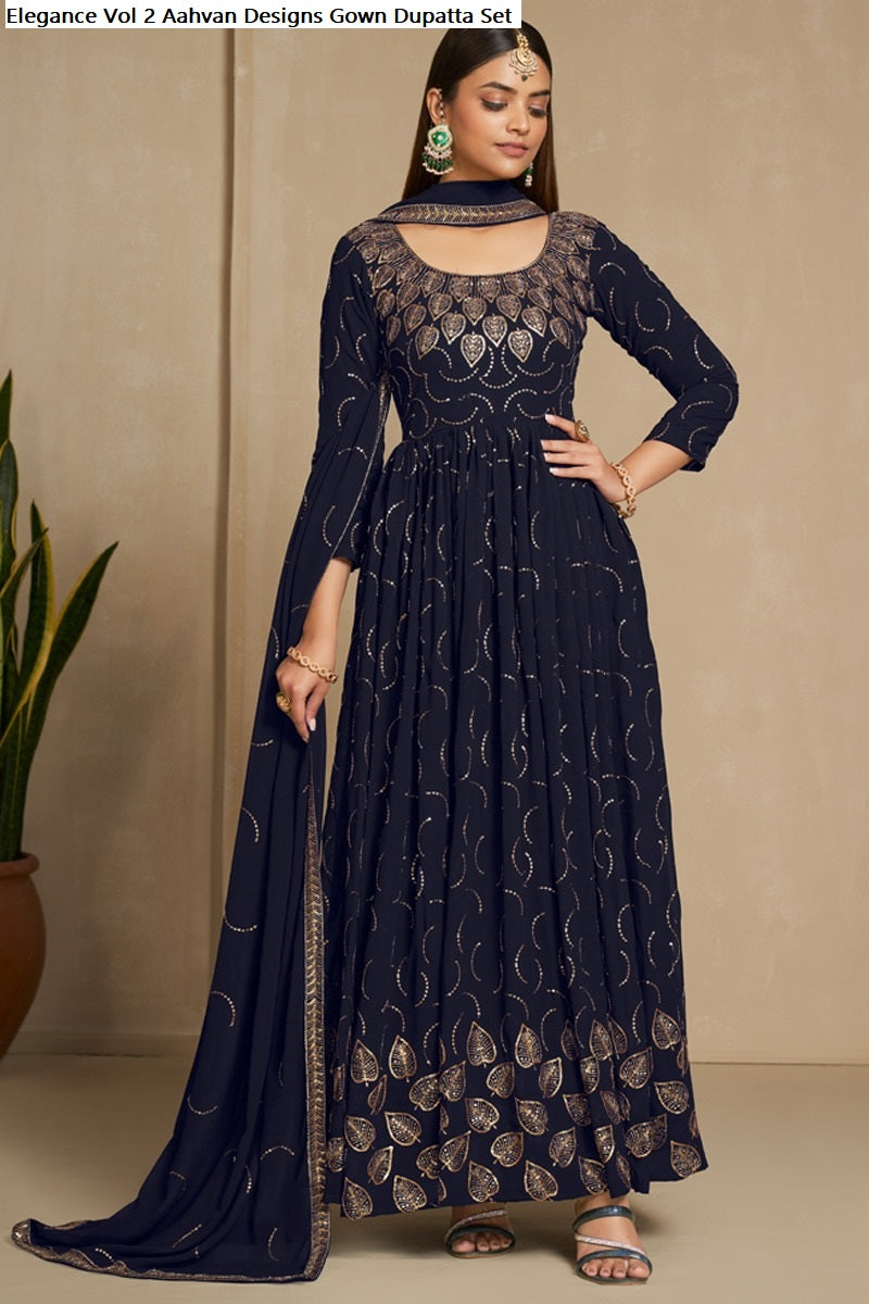 Elegance Vol 2 Aahvan Designs Faux Georgette Gown Dupatta Set