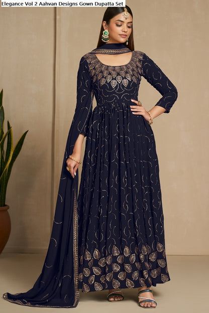 Elegance Vol 2 Aahvan Designs Faux Georgette Gown Dupatta Set