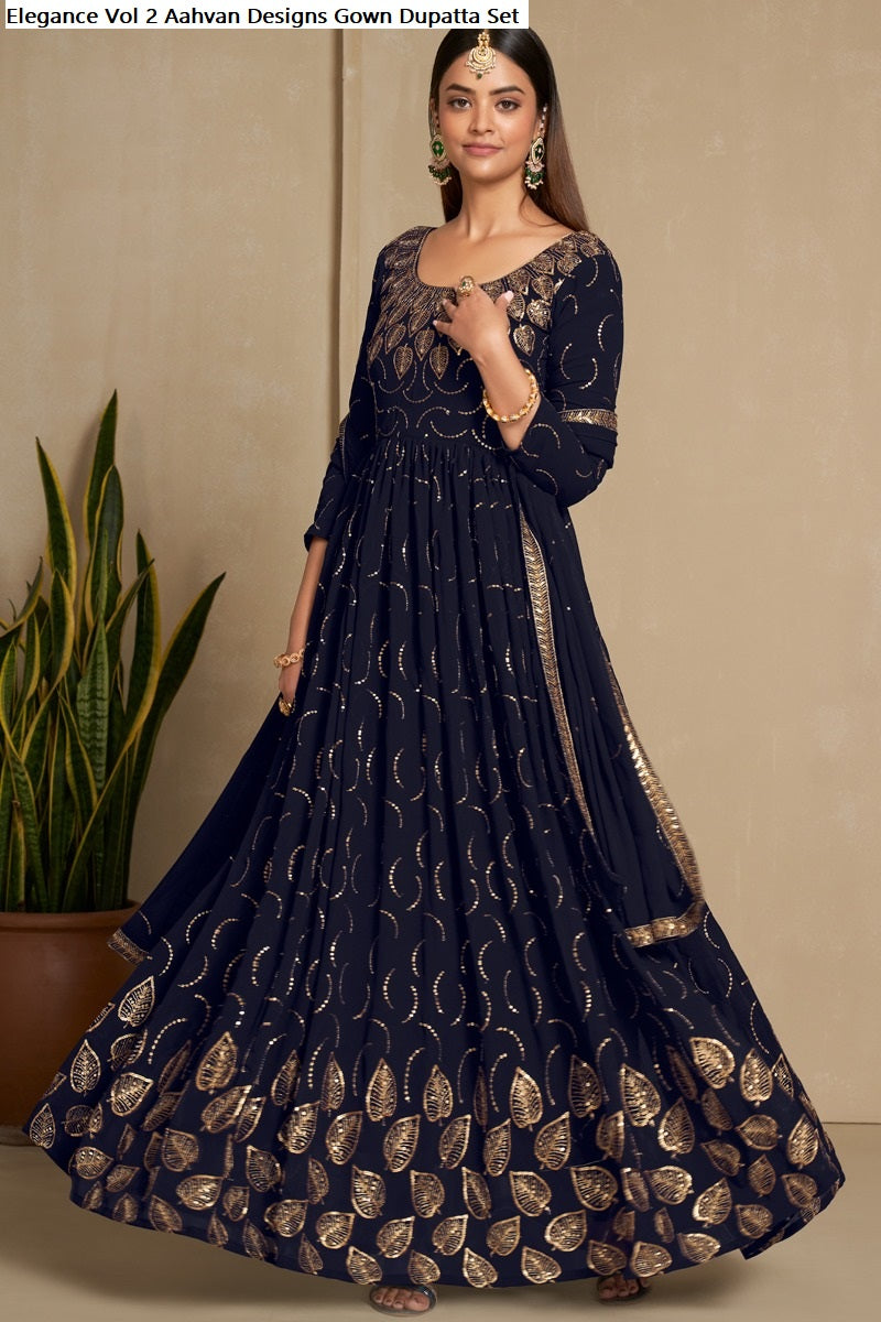 Elegance Vol 2 Aahvan Designs Faux Georgette Gown Dupatta Set