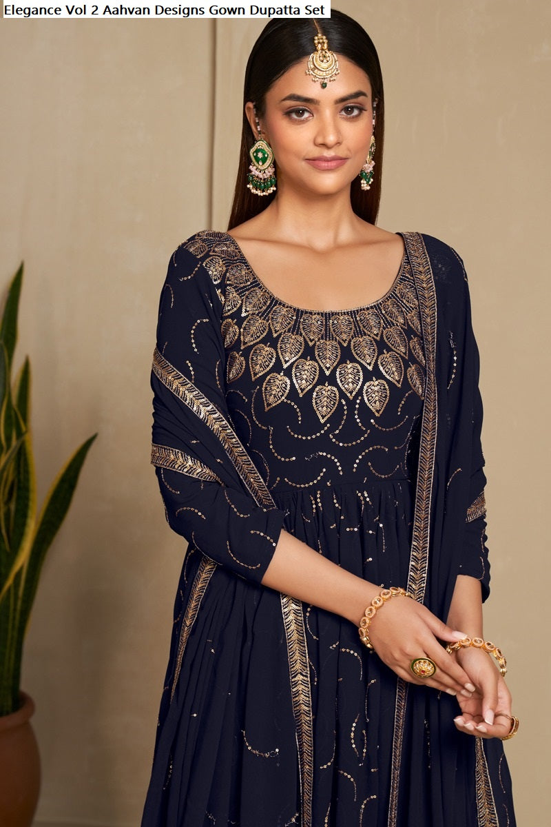 Elegance Vol 2 Aahvan Designs Faux Georgette Gown Dupatta Set