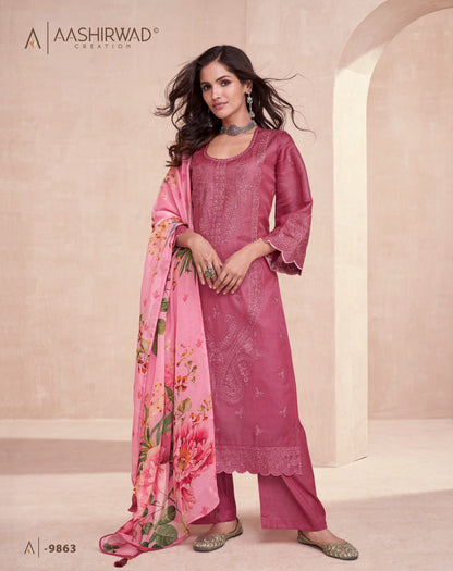 Elora Aashirwad Creation Tussar Silk Pant Style Suits