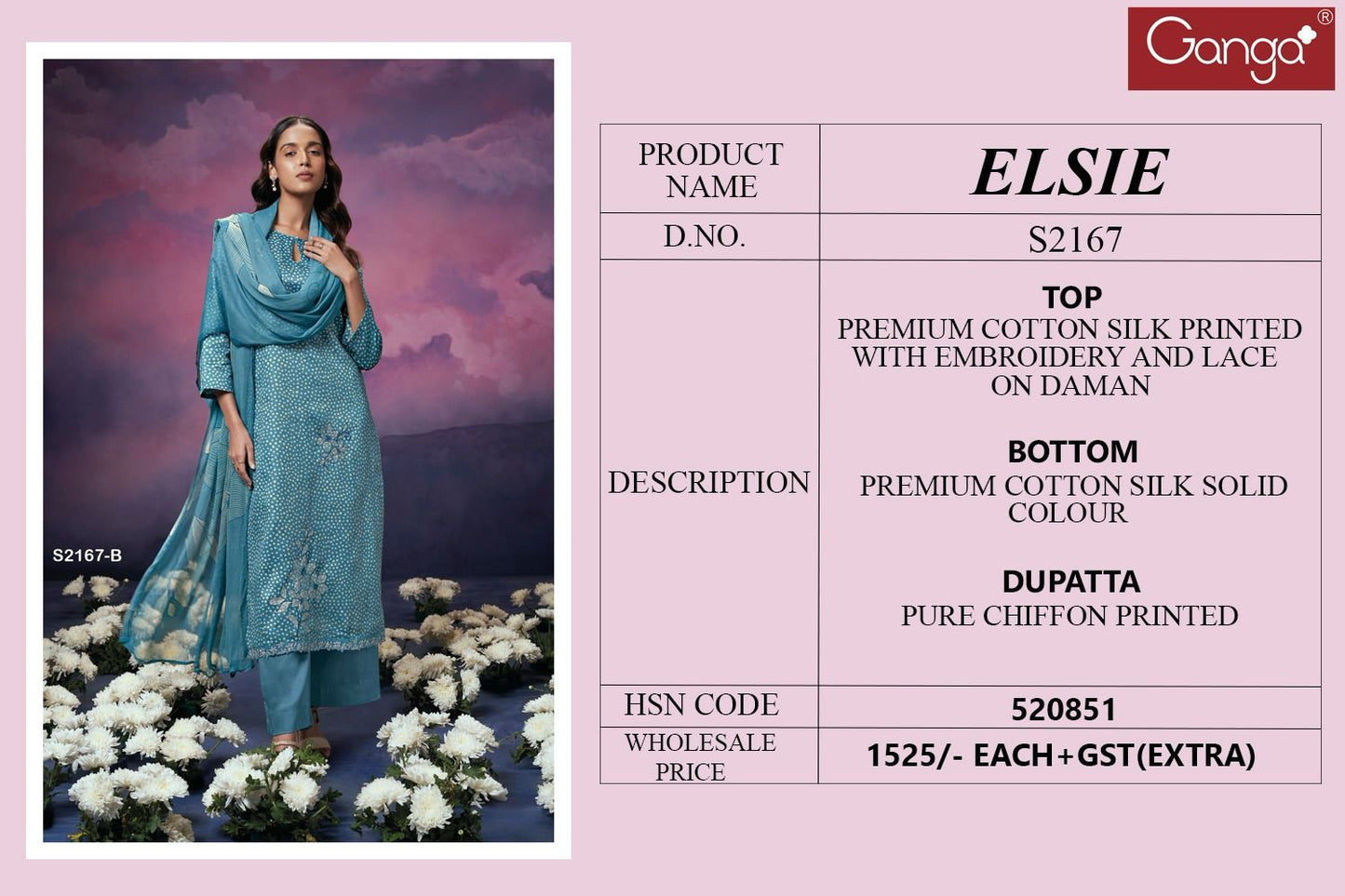 Elsie 2167 Ganga Cotton Silk Plazzo Style Suits