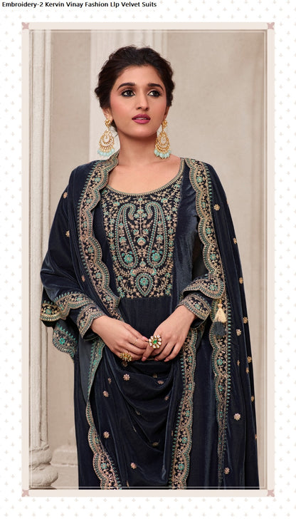 Embroidery-2 Kervin Vinay Fashion Llp Velvet Suits