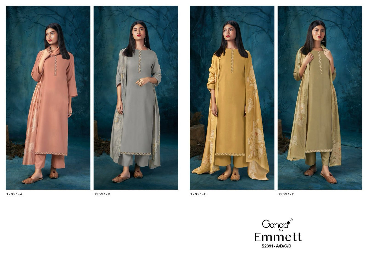 Emmett 2391 Ganga Cotton Solid Plazzo Style Suits