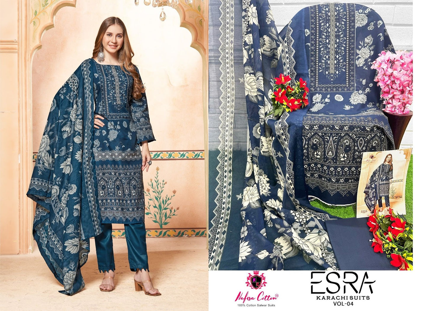Esra Vol 4 Nafisa Cotton Karachi Salwar Suits