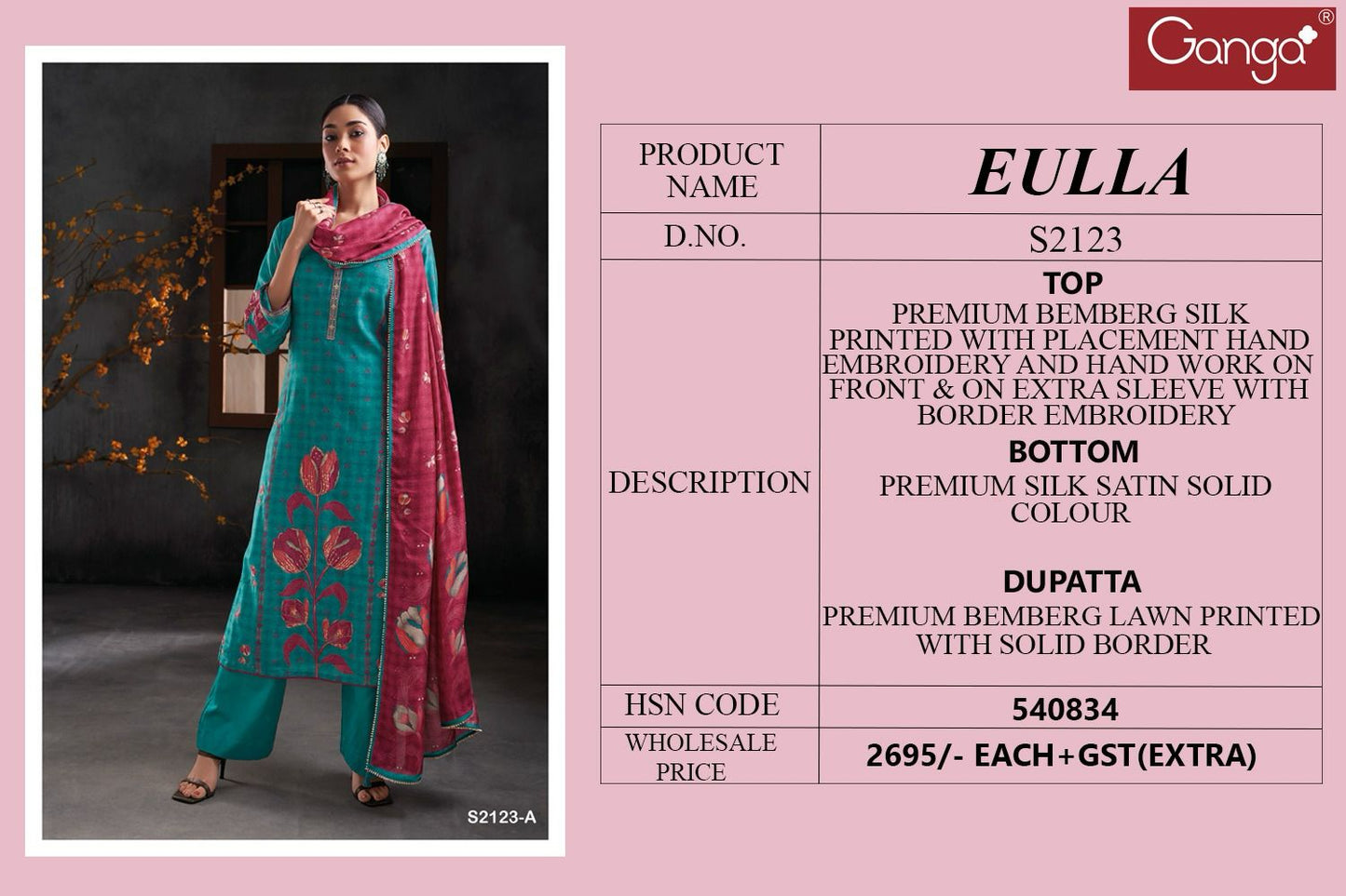 Eulla 2123 Ganga Bemberg Silk Plazzo Style Suits