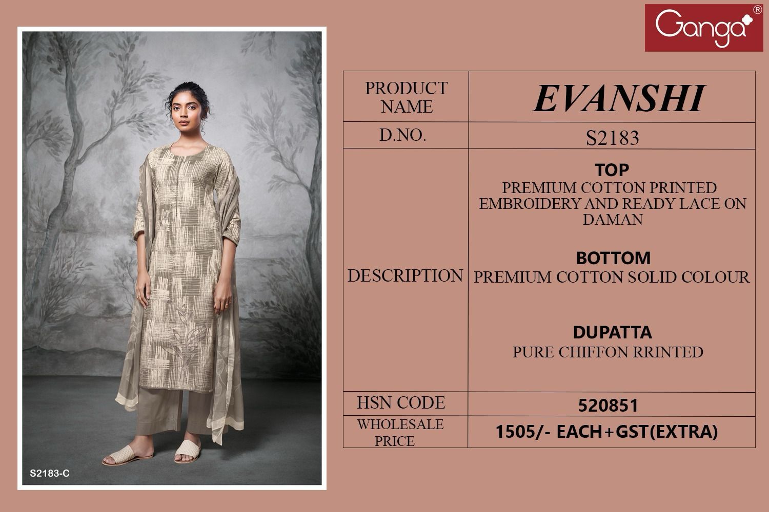 Evanshi-2183 Ganga Premium Cotton Plazzo Style Suits