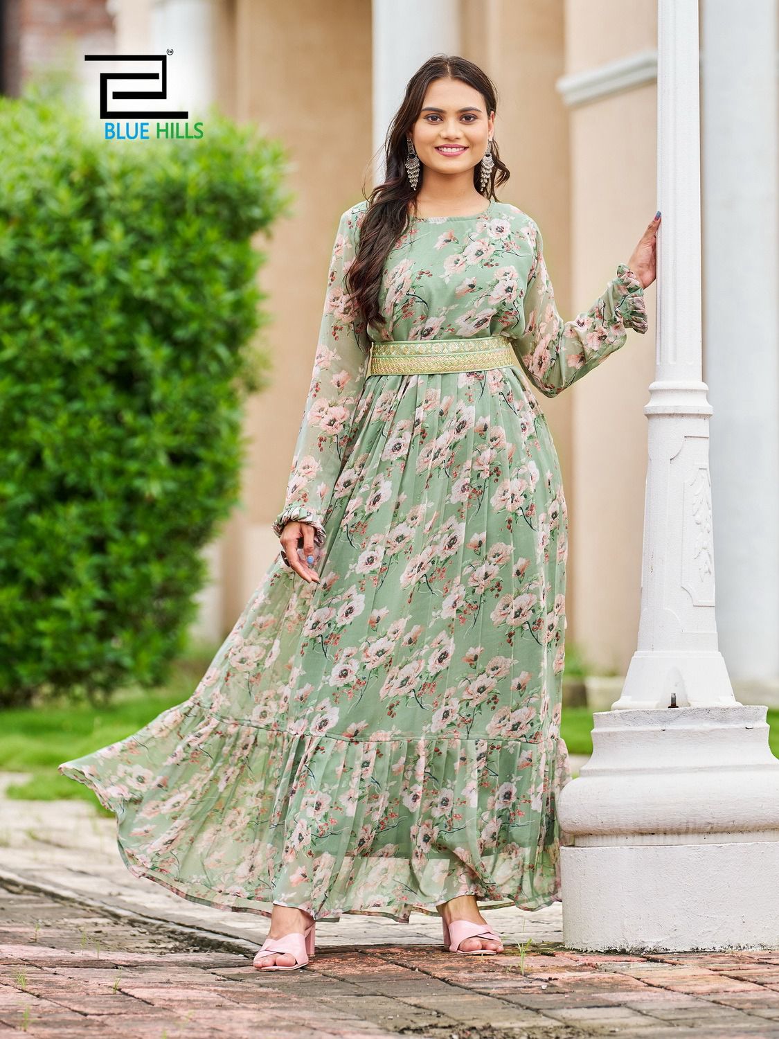 Expression Bluehills Georgette One Piece Gown – Kavya Style Plus