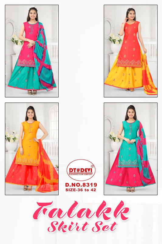 Falakk -8319 Dt Devi Silk Girls Readymade Skirt Style Suits