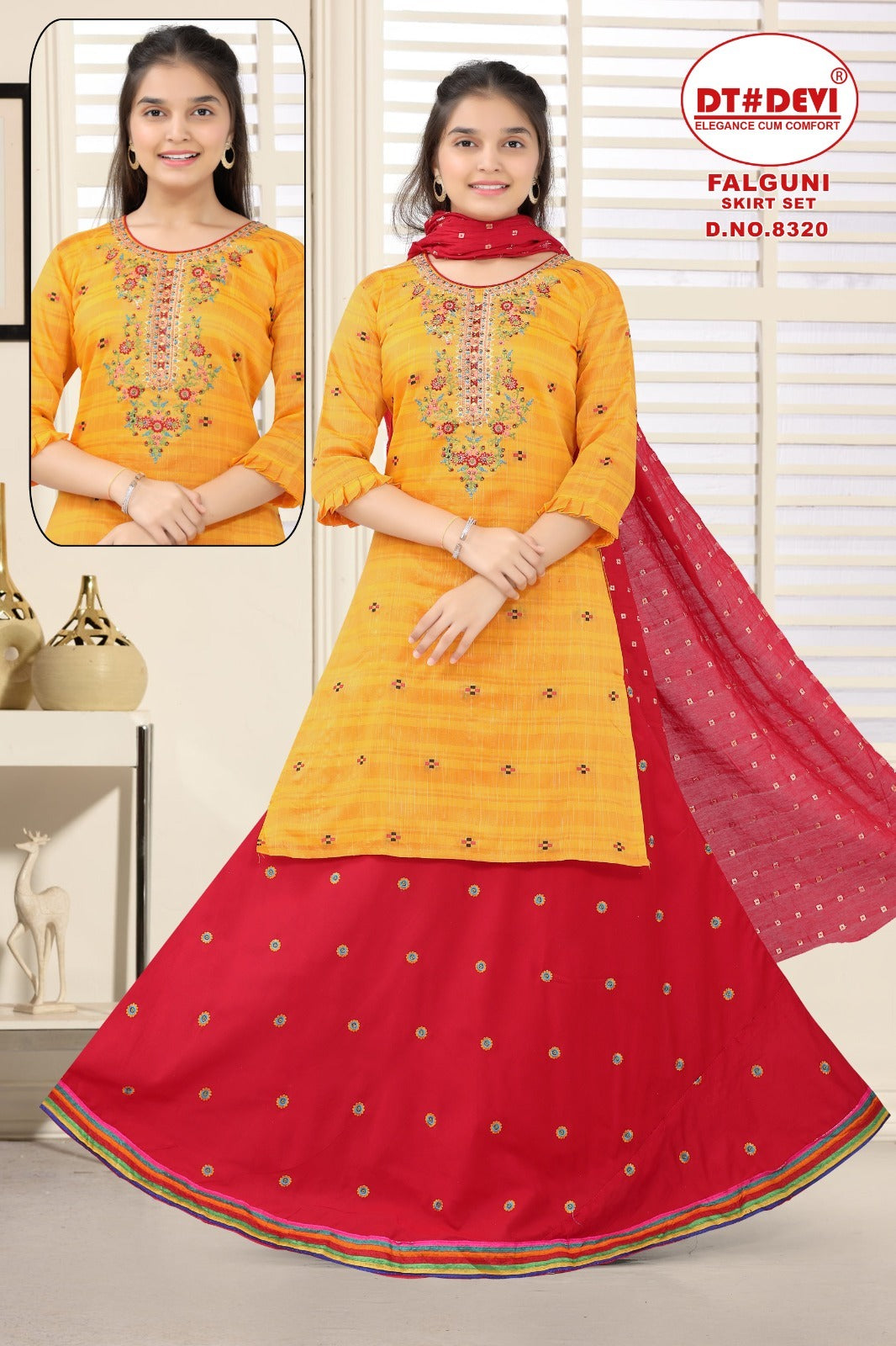 Falguni-8320 Dt Devi Silk Girls Readymade Skirt Style Suits