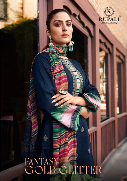 Fantasy Gold Glitter Rupali Jaam Satin Plazzo Style Suits