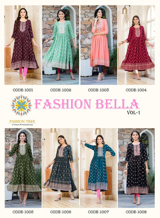 Fashion Bella Vol 1 Passion Tree Rayon Naira Cut Kurtis