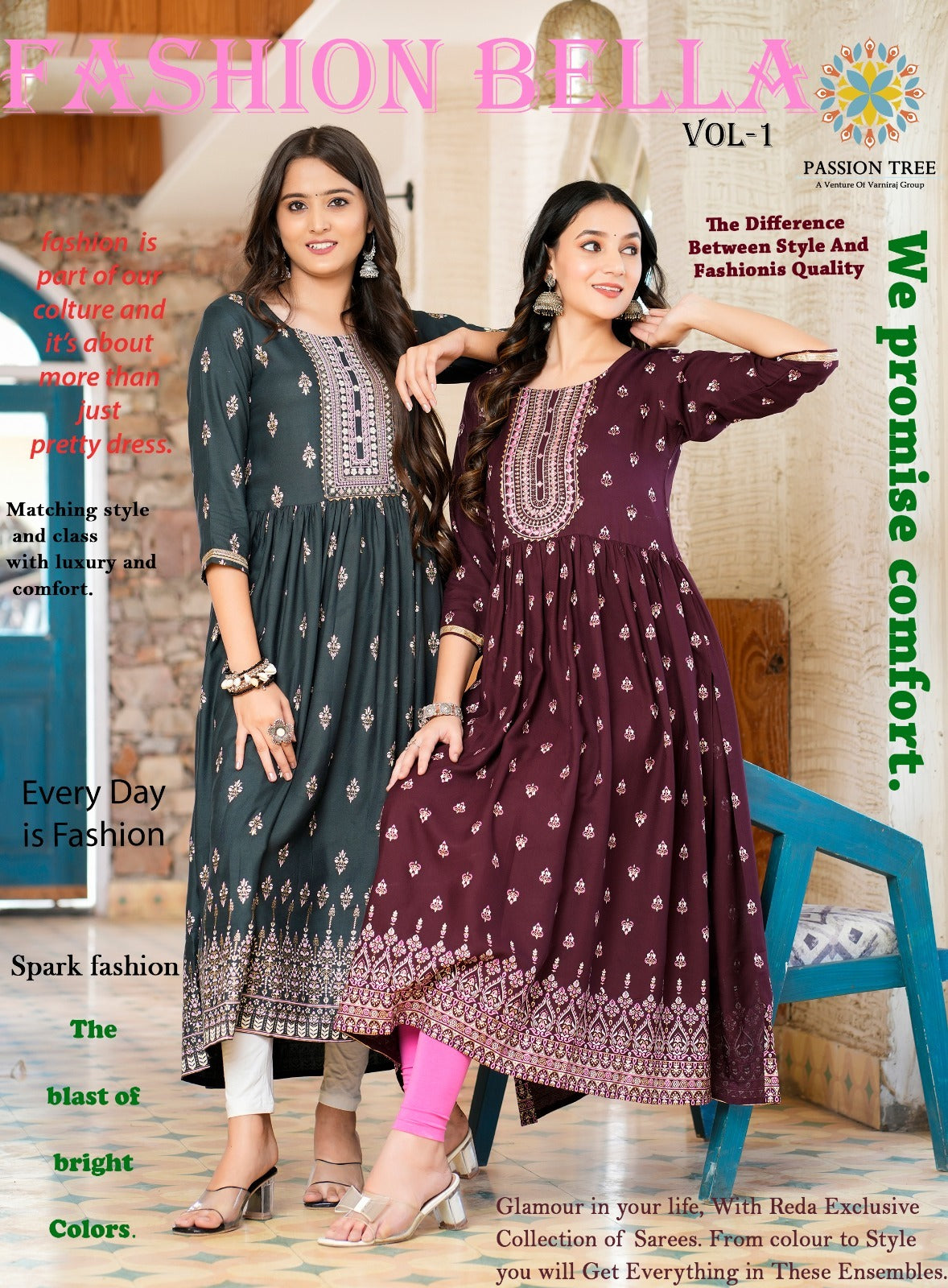 Fashion Bella Vol 1 Passion Tree Rayon Naira Cut Kurtis