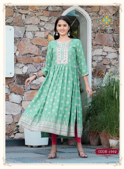 Fashion Bella Vol 1 Passion Tree Rayon Naira Cut Kurtis