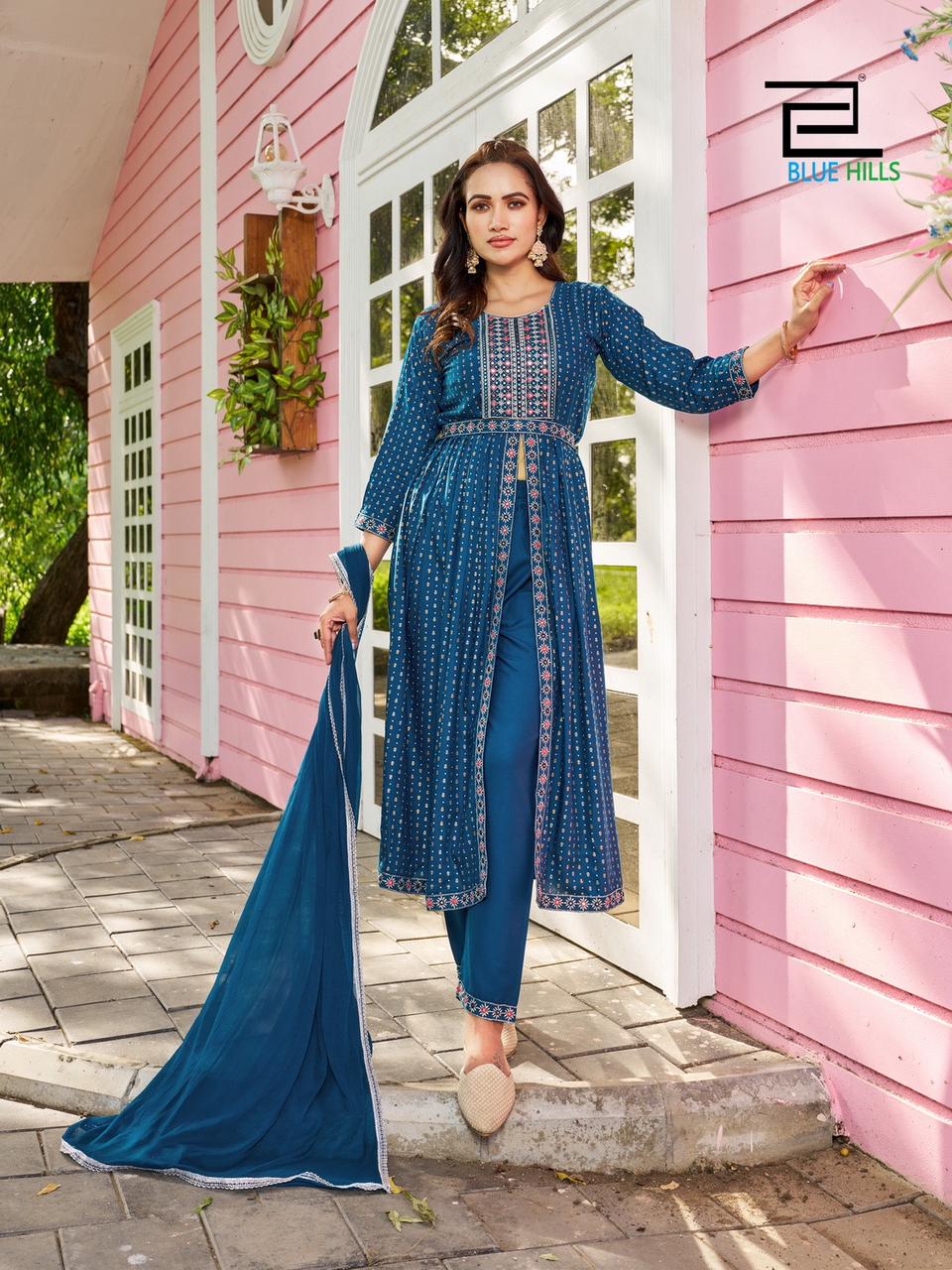 Fashion Reel Blue Hills Rayon Readymade Pant Style Suits