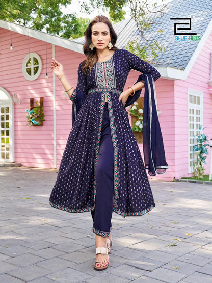 Fashion Reel Blue Hills Rayon Readymade Pant Style Suits