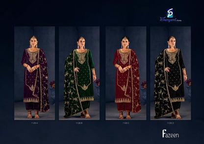 Fazeen Sargam Prints Fancy Velvet Suits
