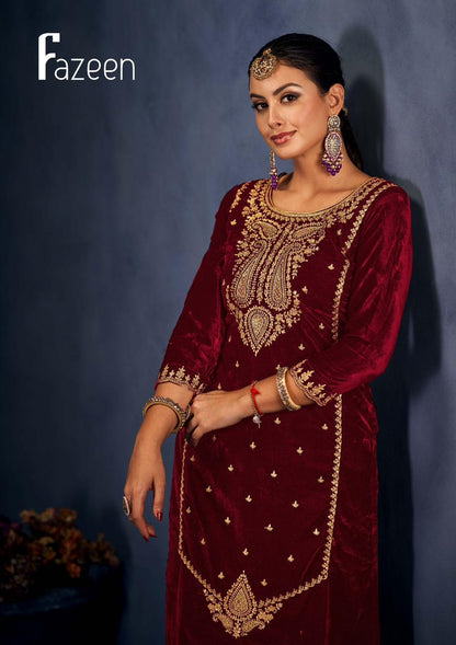 Fazeen Sargam Prints Fancy Velvet Suits