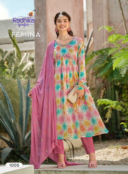 Femina Vol 1 Radhika Lifestyle Chinon Readymade Pant Style Suits
