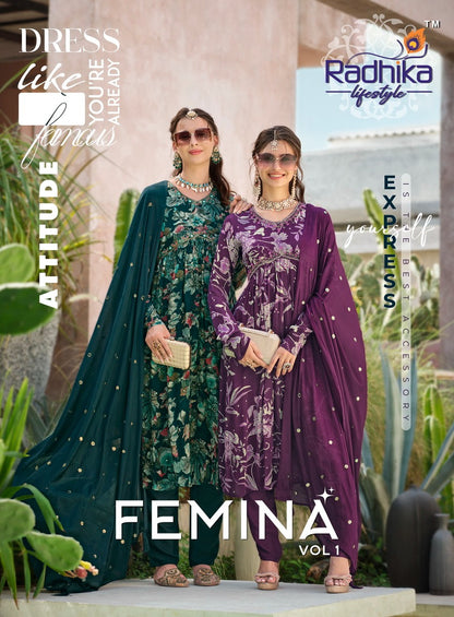 Femina Vol 1 Radhika Lifestyle Chinon Readymade Pant Style Suits