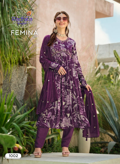 Femina Vol 1 Radhika Lifestyle Chinon Readymade Pant Style Suits