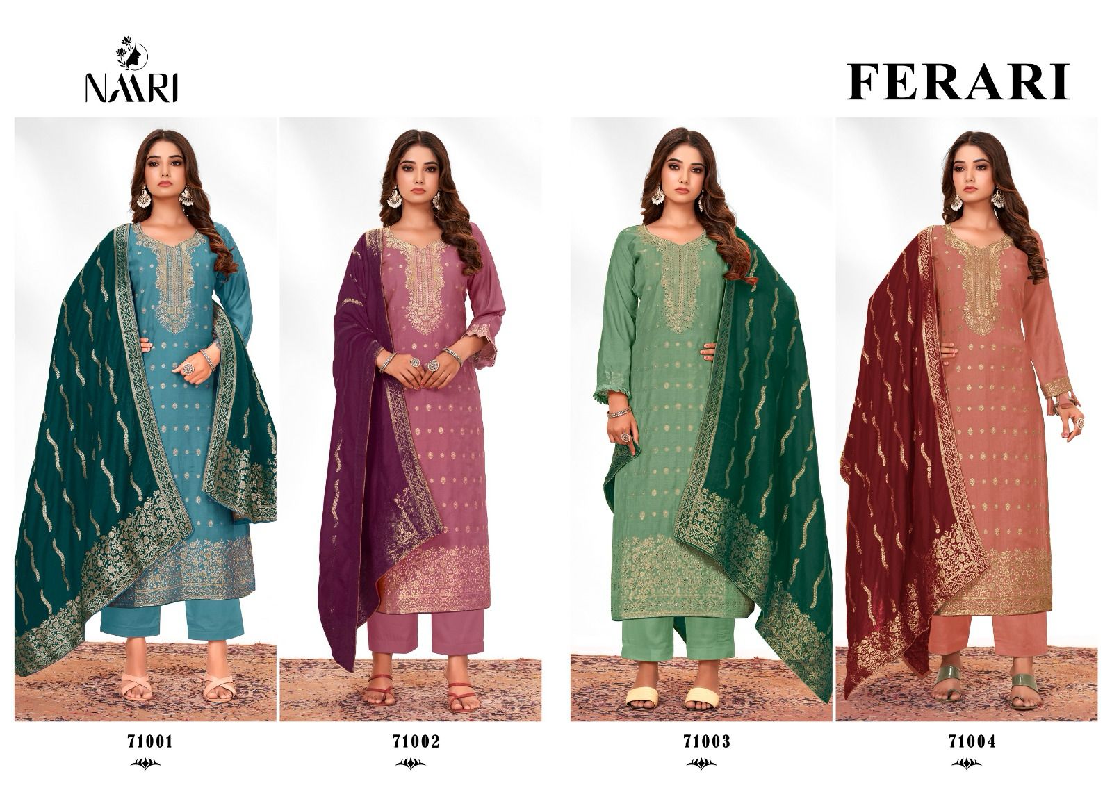 Ferari Naari Muslin Jacquard Pant Style Suits