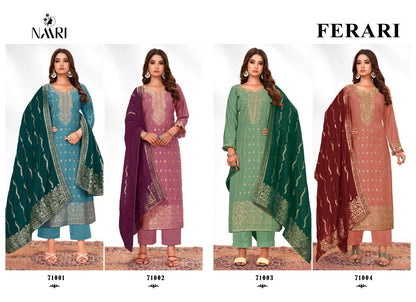 Ferari Naari Muslin Jacquard Pant Style Suits
