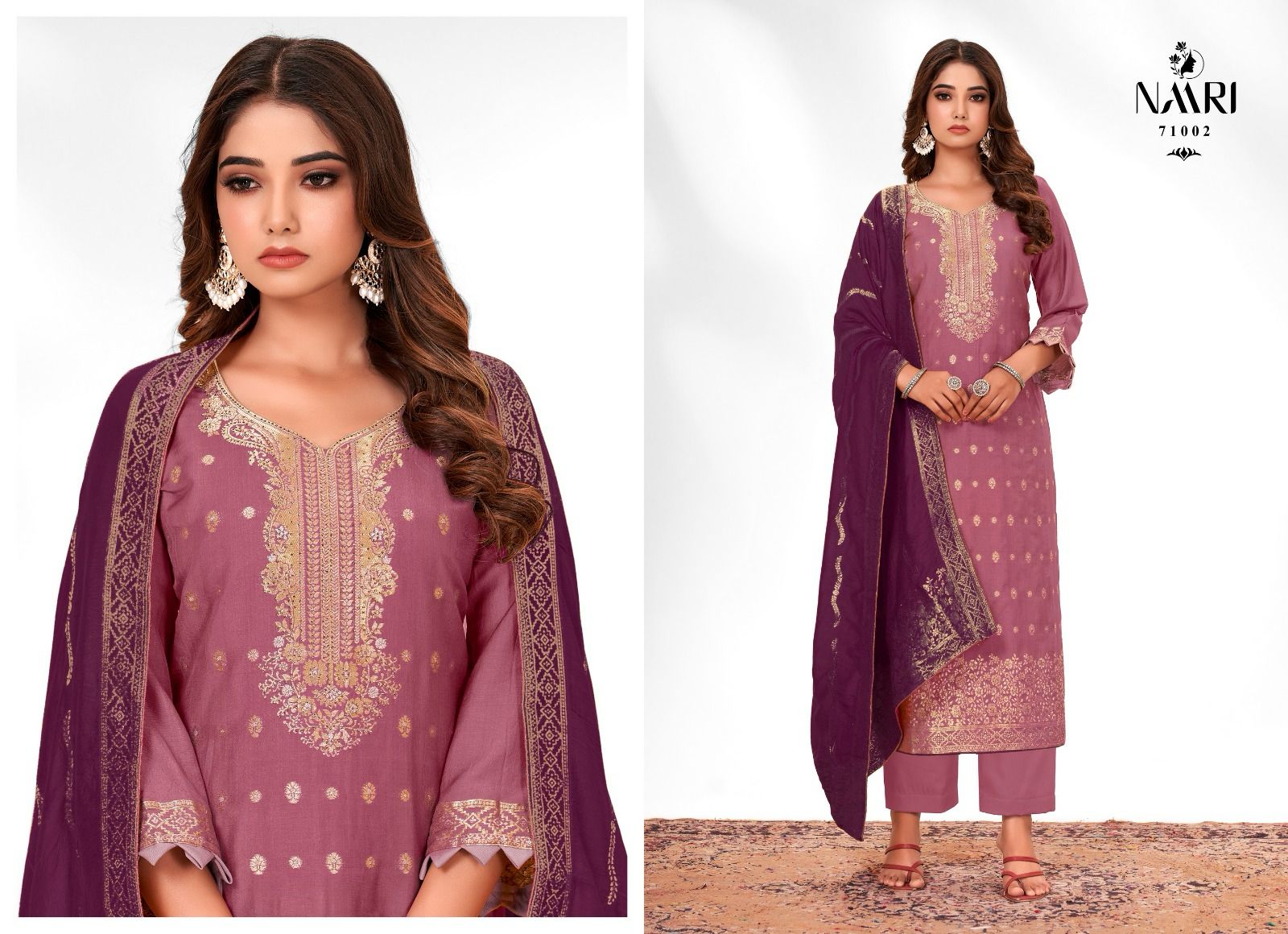 Ferari Naari Muslin Jacquard Pant Style Suits